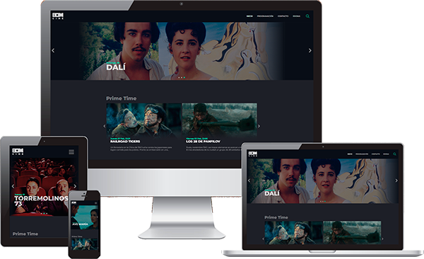 Miniaturas en diferentes formatos deDesarrollo Front de la web del canal de television BOM. Uno de mis primeros trabajos como Junior.